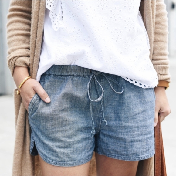 J. Crew Chambray Drawstring Elastic Waist Casual Shorts - Size L - Picture 2 of 8